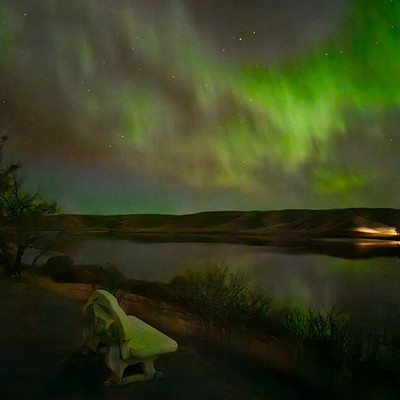 Bench at the View Point, perfect spot for watching the Northern Lights! @saskstormchaser 