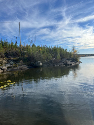Rocky shoreline.