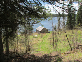 View of Grey Owl&#039;s Cabin from Anahereo&#039;s Cabin.