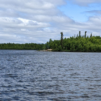 looking at the campsite on the eastern end of the lake