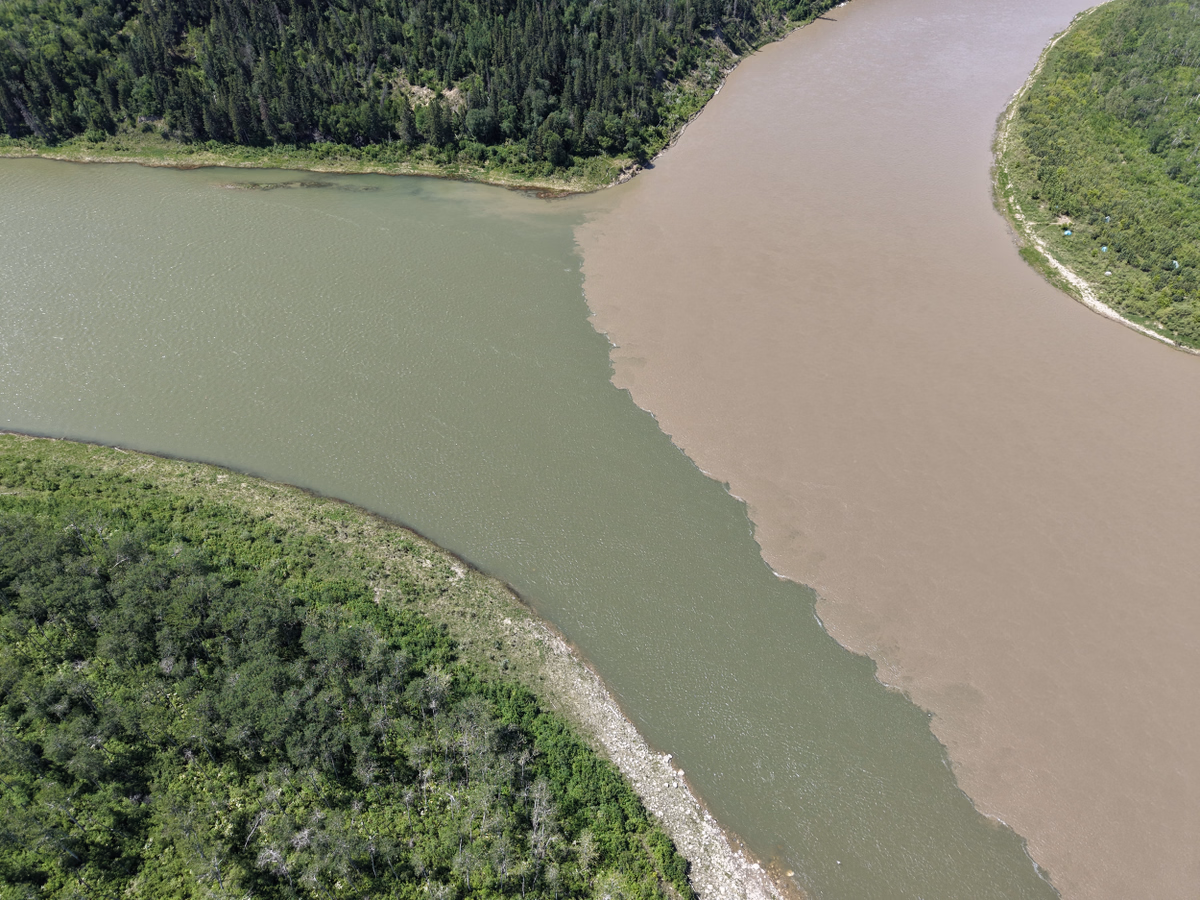 Where the North and South Saskatchewan Rivers meet.