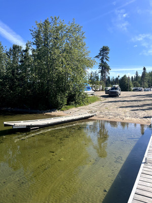 Sand boat launch and docks.