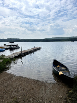 My canoe pulled up at the boat launch.