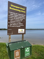 Swimming area sign.