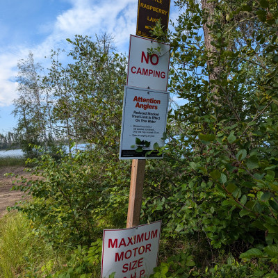 Sign when you take the road to the boat launch area