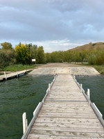 Double cement launch with docks.