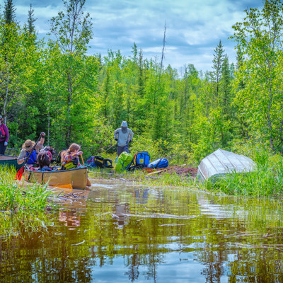 end of the portage entering the lake