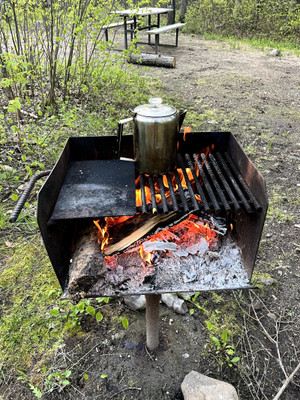 Making a coffee at the campground!