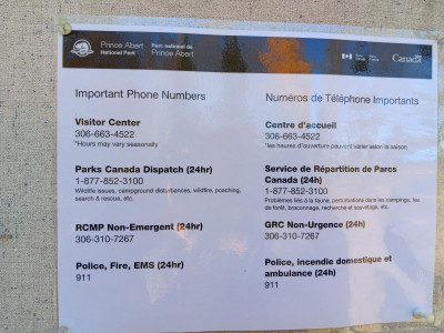 Important phone numbers by the campground.
