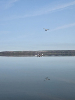 Calm morning on lower fishing lake. 