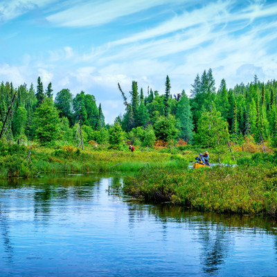 a rare moment of paddling while leaving archer lake a heading to elephant lake