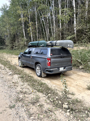 My truck parked near trailhead on side of road.