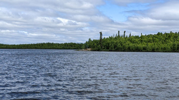 looking at the campsite on the eastern end of the lake