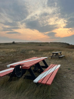 Picnic tables by the scuba dock.