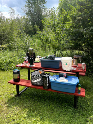 Picnic table near the boat launch and beach.