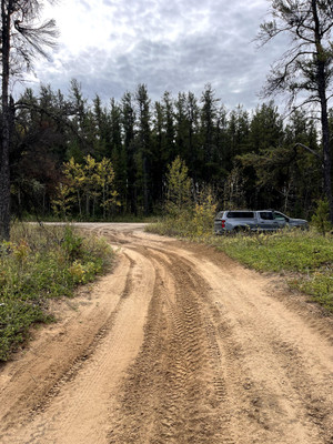 My truck parked just off the pavement. This is where I usually park in the winter.