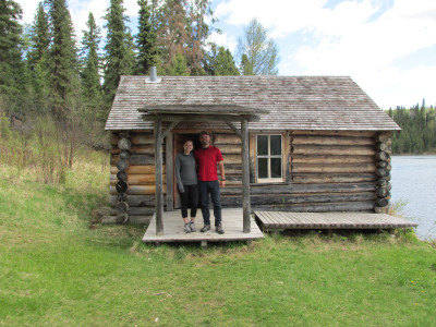 My wife and I at Grey Owl's Cabin.