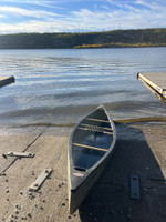 Launching the canoe at the boat launch.