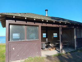 Covered picnic area at the beach.