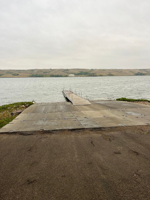 Cement launch with dock.