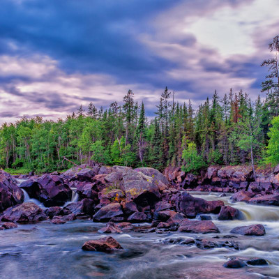 Pink River Falls. It flows into that lake