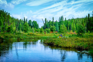 a rare moment of paddling while leaving archer lake a heading to elephant lake