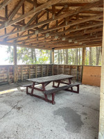 Covered picnic area at boat launch.