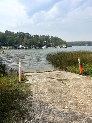 Cement boat launch.