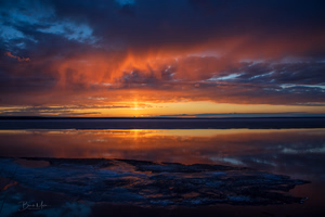 Waskesiu Lake from the Narrows Road. Beautiful sunrise on the lake still more than half covered with ice! May 19, 2026
