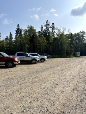 Boat launch parking lot.