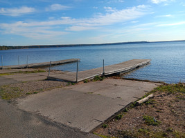 Docks and cement launches at Waskesiu Lake Marina