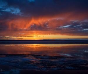 Waskesiu Lake from the Narrows Road. Beautiful sunrise on the lake still more than half covered with ice! May 19, 2026
