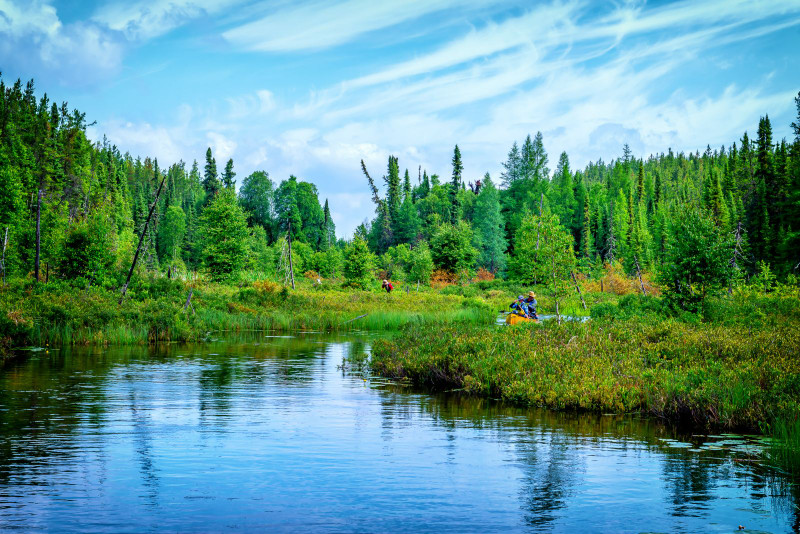 a rare moment of paddling while leaving archer lake a heading to elephant lake