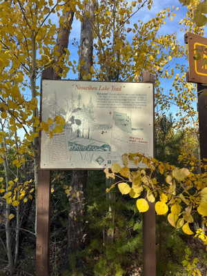 Nemeiben Lake Trail sign. Not sure if the trail still exists after the fire. I couldn't see any indication by the sign.